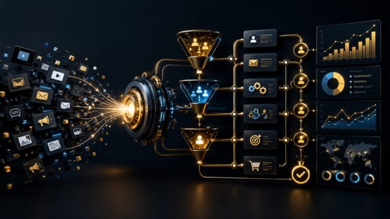 Luxury marketing systems vs campaigns dashboard with funnels and growth analytics
