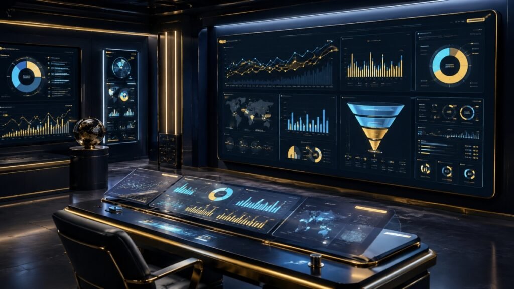 Luxury data-driven marketing dashboard with analytics, ROI growth, and campaign performance insights